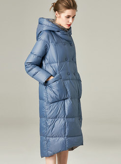 Hooded Plus Size Button-down Long Puffer Coat