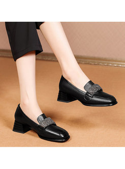 Square Toe Slip-on Comfortable Block Heel Loafers
