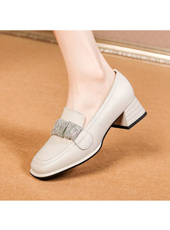 Square Toe Slip-on Comfortable Block Heel Loafers