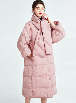 Mock Neck Plus Size Long Puffer Coat With Scarf