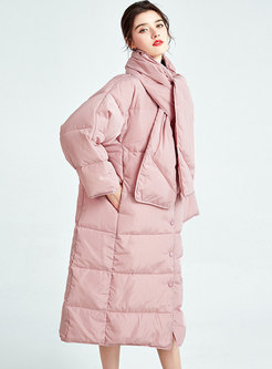 Mock Neck Plus Size Long Puffer Coat With Scarf