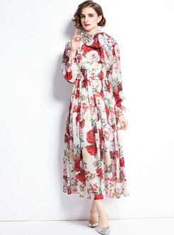 Boho Flare Sleeve Floral Chiffon Long Dress