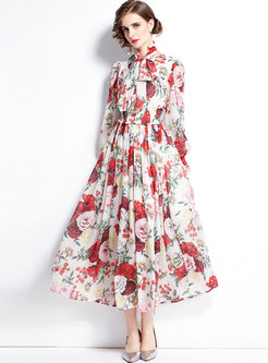 Boho Flare Sleeve Floral Chiffon Long Dress