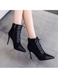 Pointed Toe Lace Up High Heel Ankle Boots