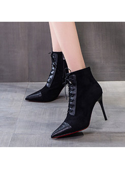 Pointed Toe Lace Up High Heel Ankle Boots