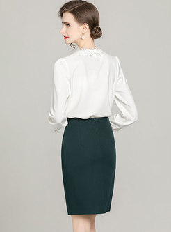 Work Long Sleeve Blouse & Short Pencil Skirt Suits