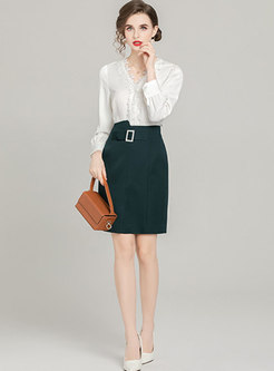 Work Long Sleeve Blouse & Short Pencil Skirt Suits