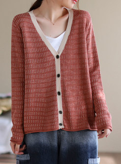 V-neck Long Sleeve Cardigan Woolen Sweater