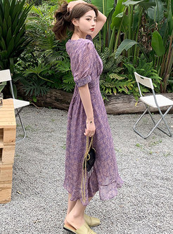 Short Sleeve V-neck Floral Midi Dress