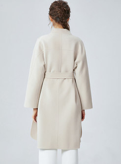 Double-cashmere Button-down Wrap Overcoat
