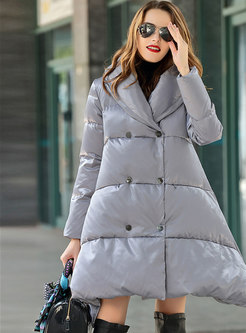 Double-breasted A Line Plus Size Puffer Coat