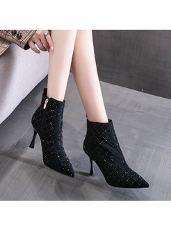 Pointed Toe Rhinestone High Heel Ankle Boots