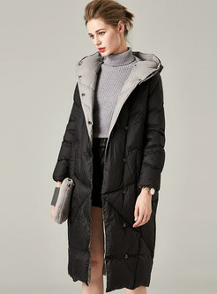 Hooded Button-down Straight Lightweight Down Coat