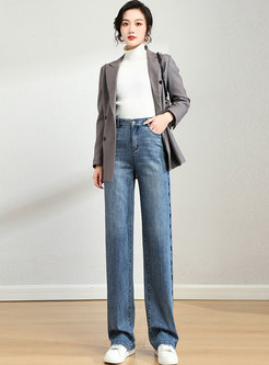 High Waisted Embroidered Wide Leg Jeans
