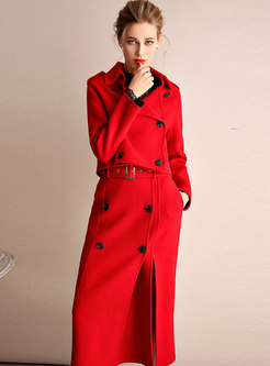 Cashmere Short Overcoat & Belted Split Maxi Skirts