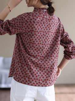 Mock Neck Long Sleeve Floral Pullover T-shirt