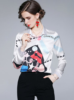 Letter Printed Button-down Blouse