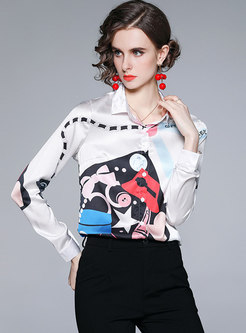Letter Printed Button-down Blouse