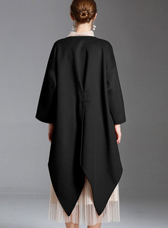 V-neck Long Sleeve High-low Wrap Wool Overcoat