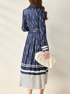 Striped Long Sleeve Shirt Midi Dress