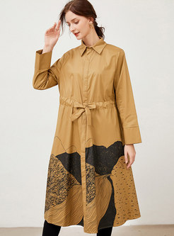 Plus Size Printed Drawstring Midi Shirt Dress