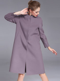 Crew Neck Button-down Mid-length Cashmere Overcoat