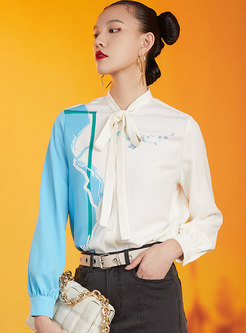Mock Neck Front Tie Single-breasted Blouse