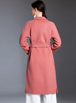 Plus Size Notched Collar Wrap Wool Blend Overcoat