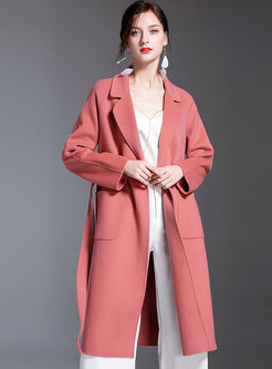 Plus Size Notched Collar Wrap Wool Blend Overcoat