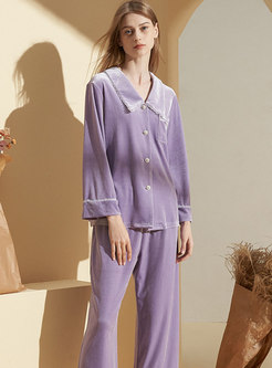 Long Sleeve Button-down Velvet Pajama Set