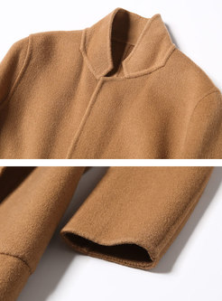 Notched Collar Back Split Wrap Long Wool Overcoat