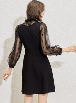 Turtleneck Long Sleeve Short Little Black Dress