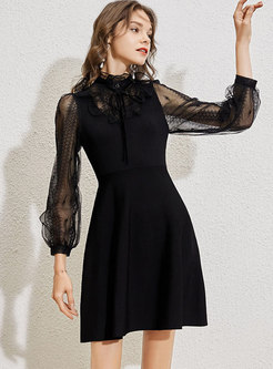 Turtleneck Long Sleeve Short Little Black Dress