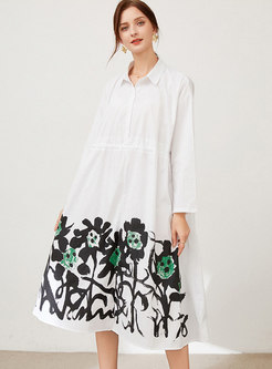 Plus Size Long Sleeve Printed Midi Shirt Dress
