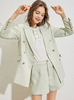 Work Long Sleeve Double-breasted Blazer & High Waisted Shorts