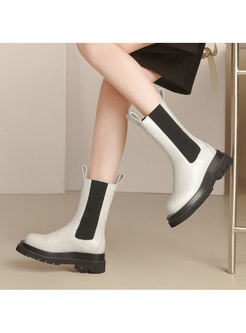 Rounded Toe Low Block Heel Short Martin Boots