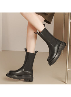 Rounded Toe Low Block Heel Short Martin Boots