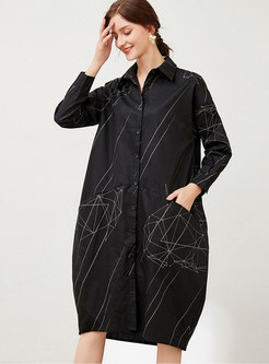 Plus Size Geometric Printed Midi Shirt Dress