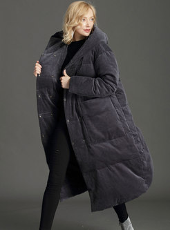 Hooded Thicken Corduroy Long Puffer Coat