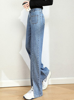 High Waisted Split Wide Leg Jeans