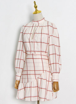 Mock Neck Plaid Pullover High Waisted Mini Skirt Suits