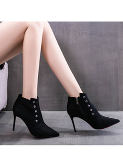 Faux Suede Pointed Toe High Heel Ankle Boots