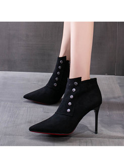 Faux Suede Pointed Toe High Heel Ankle Boots