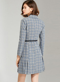 Plaid Double-breasted Belted Short Blazer Dress