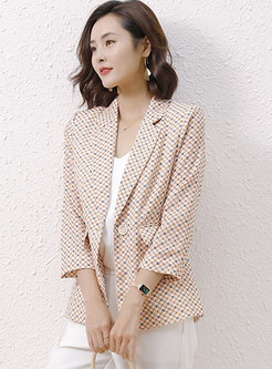 Printed Notched Collar One Button Blazer