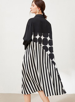 Plus Size Polka Dot Striped Midi Shirt Dress