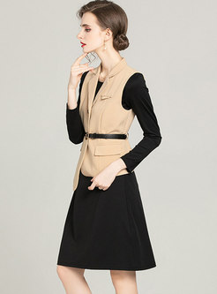 Belted Blazer Vest & Long Sleeve Little Black Dress