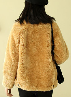 Faux Suede Single-breasted Fleece Teddy Coat