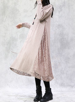 Long Sleeve Lace Patchwork Maxi Sweater Dress