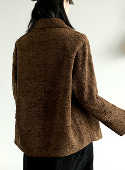 Faux Fleece Button-down Short Loose Jacket